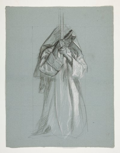 Figurální studie pro sira Lancelota a sira Borse vybavila Galahad svými ostruhami, z The Quest of the Holy Grail (druhý ze série patnácti obrazů pro Boston Public Library, dokončený v roce 1901) od Edwin Austin Abbey
