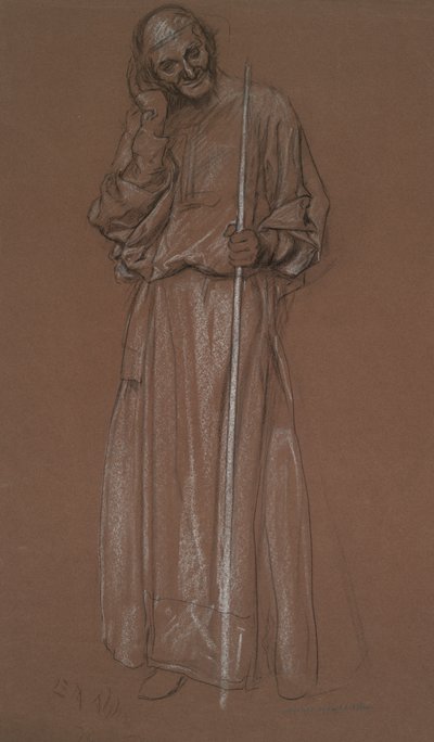 Figurní studie, starý muž s holí, možná Polonius od Edwin Austin Abbey