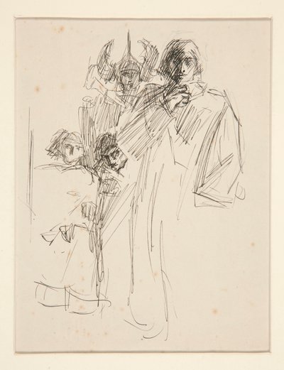 Galahad at Castle , studie pro The Quest of the Holy Grail (série patnácti obrazů pro Boston Public Library, dokončena v roce 1901) od Edwin Austin Abbey