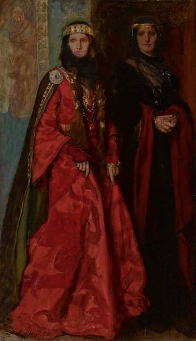 Goneril a Regan, Král Lear, I. dějství, I. scéna od Edwin Austin Abbey
