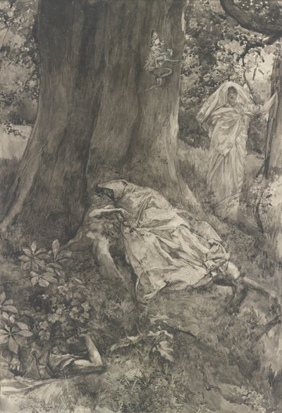 Hermia in the Wood, ilustrace pro dějství III, scéna ii, Svatojánská noc od Edwin Austin Abbey