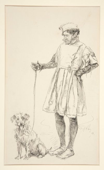 Launce a jeho pes, z Aktu IV, Scéna IV, Dva gentlemani z Verony od Edwin Austin Abbey