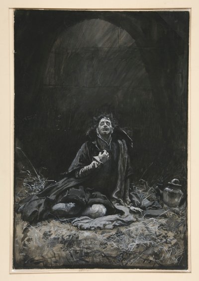 Malvolio v žaláři, ilustrace pro dějství III, scéna iv, Twelfth Night od Edwin Austin Abbey