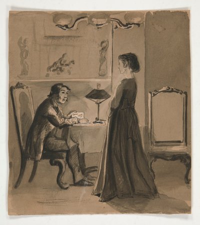 Muž a žena v interiéru - neidentifikovaný obrázek od Edwin Austin Abbey