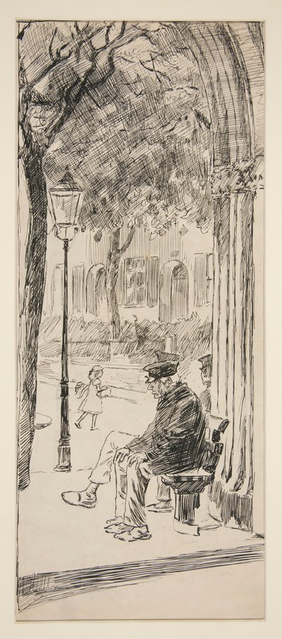 Muž na lavičce v parku - neidentifikovaný obrázek od Edwin Austin Abbey