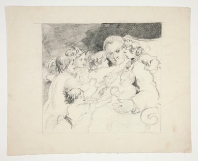 Muž s dětmi kolem něj - neidentifikovaný obrázek od Edwin Austin Abbey