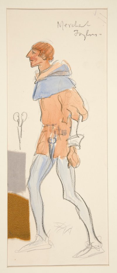 Merchant Taylor, skica kostýmu pro Henryho Irvinga od Edwin Austin Abbey