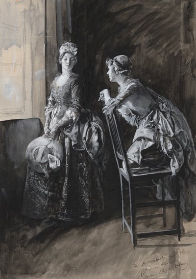 Slečna Neville a slečna Hardcastle, ilustrace pro Olivera Goldsmitha od Edwin Austin Abbey