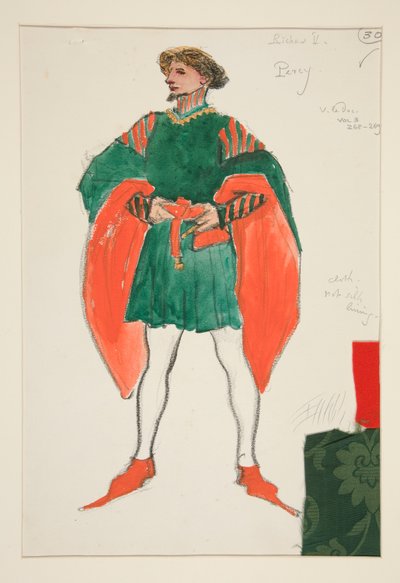 Percy, skica kostýmu pro Henryho Irvinga od Edwin Austin Abbey