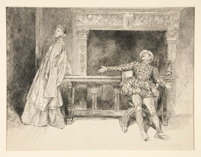 Petruchio Banters Katharina, z dějství II, scéna i, Zkrocení zlé ženy od Edwin Austin Abbey