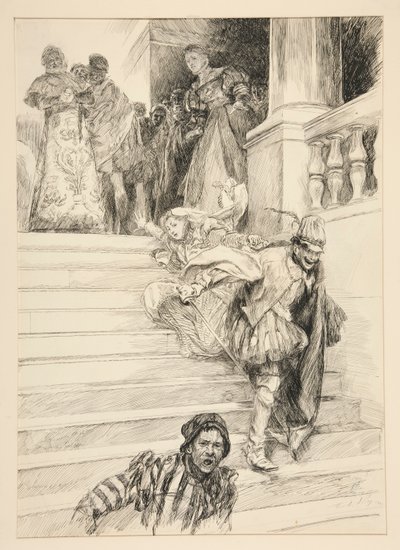 Petruchio nese svou nevěstu z dějství III, scéna 2, Zkrocení zlé ženy od Edwin Austin Abbey
