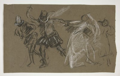 Petruchio táhnoucí Katharinu ze Zkrocení zlé ženy (recto); Náčrt sedící postavy (verze) od Edwin Austin Abbey