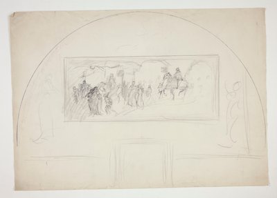 Plán na instalaci jedné z nástěnných maleb The Quest of the Holy Grail v Boston Public Library od Edwin Austin Abbey