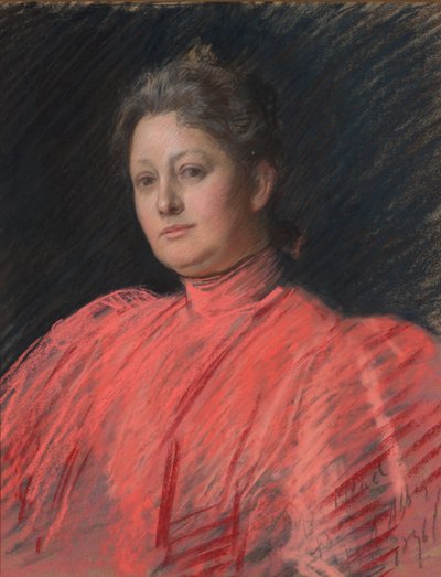 Portrét paní Abbey v růžových šatech, délka do pasu od Edwin Austin Abbey