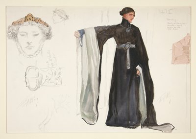 Richard II (v černém), skica kostýmu pro Henryho Irvinga od Edwin Austin Abbey