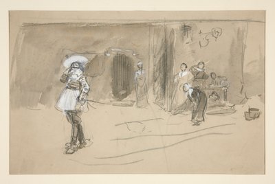 Skica pro ilustraci k Selections from the Poetry of Robert Herrick (kniha vydaná nakladatelstvím Harper v roce 1882, dříve publikovaná v Harper od Edwin Austin Abbey