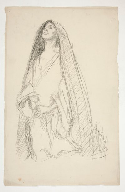 Náčrt zahalené ženské postavy v modlitbě za Tři Marie u kříže od Edwin Austin Abbey