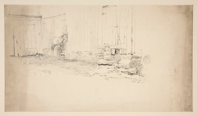 Náčrt hospodářského dvora s koněm od Edwin Austin Abbey