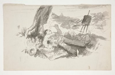 Náčrt plenérového malíře zdřímajícího pod stromem - neidentifikovaný obrázek od Edwin Austin Abbey