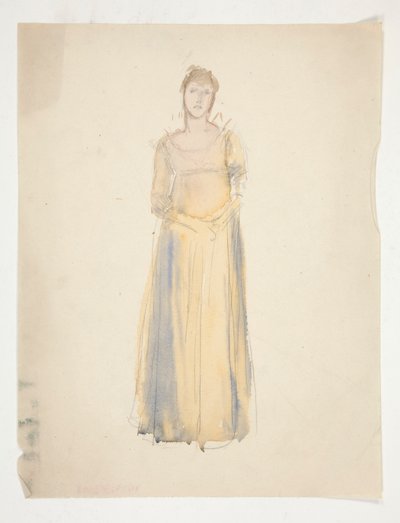 Skica ženy (žlutě oblečené) - kostýmní studie pro divadelní hru? od Edwin Austin Abbey