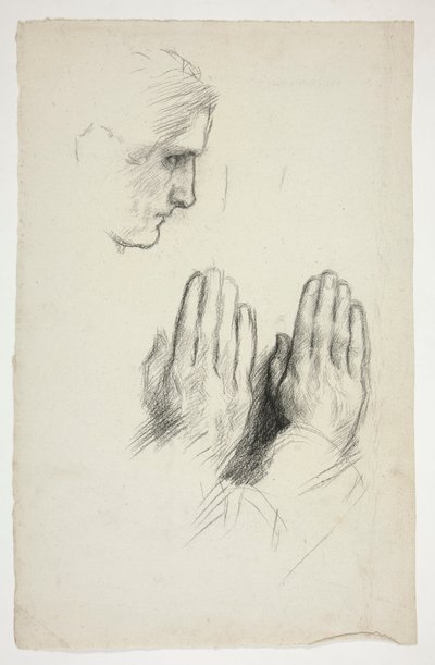 Náčrt mladého muže v profilu; skica dvou sad rukou v modlitbě od Edwin Austin Abbey