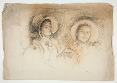 Náčrt dvou mladých žen v čepicích (neidentifikovaní sedící) od Edwin Austin Abbey