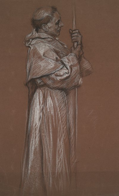 Stojící postava mnicha, studie pro nástěnnou malbu v od Edwin Austin Abbey