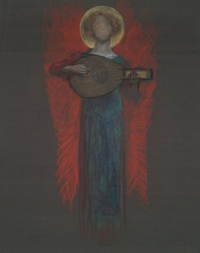 Studie, anděl s hudebním nástrojem od Edwin Austin Abbey