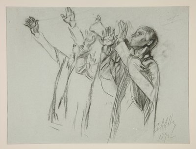 Studie k Artušovu kulatému stolu a bajce o Seat Perilous z The Quest of the Holy Grail (třetí ze série patnácti obrazů pro Boston Public Library, dokončeno v roce 1901) od Edwin Austin Abbey