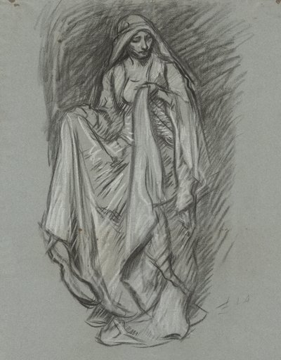 Studie pro zahalenou ženu, figurální studie pro The Quest of the Holy Grail (série 15 obrazů pro Boston Public Library, dokončena v roce 1901) od Edwin Austin Abbey