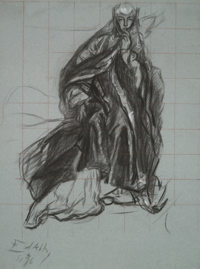 Studie pro královnu, z The Play Scene, Hamlet, dějství 3, scéna 2 od Edwin Austin Abbey