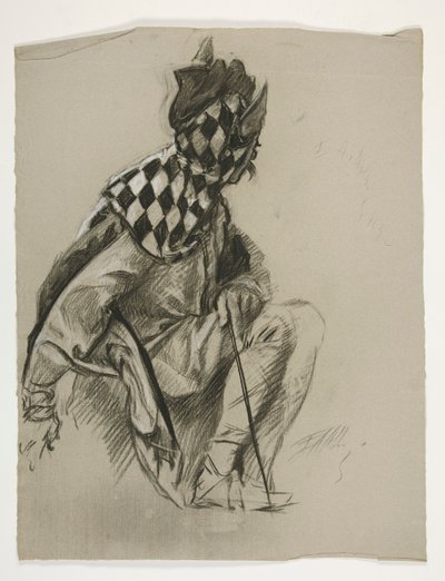 Studie Jester (nepoužitý), pro Quest of the Holy Grail (série patnácti obrazů pro Boston Public Library, dokončena v roce 1901) od Edwin Austin Abbey