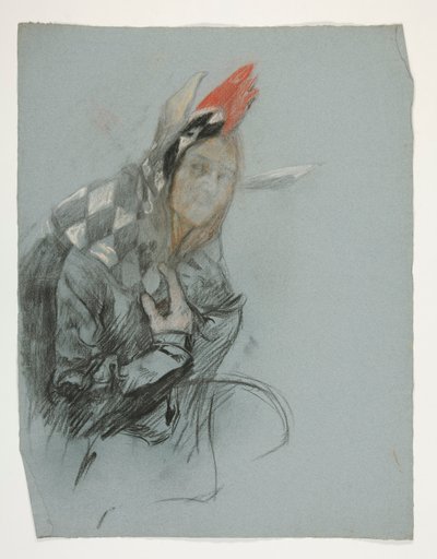 Studie Jester (nepoužitý), pro Quest of the Holy Grail (série patnácti obrazů pro Boston Public Library, dokončena v roce 1901) od Edwin Austin Abbey