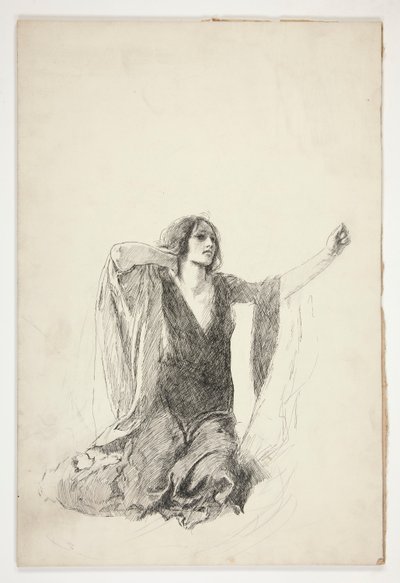 Studie klečící ženy, pravděpodobně studie pro Julii ve scéně hrobky, od Edwin Austin Abbey
