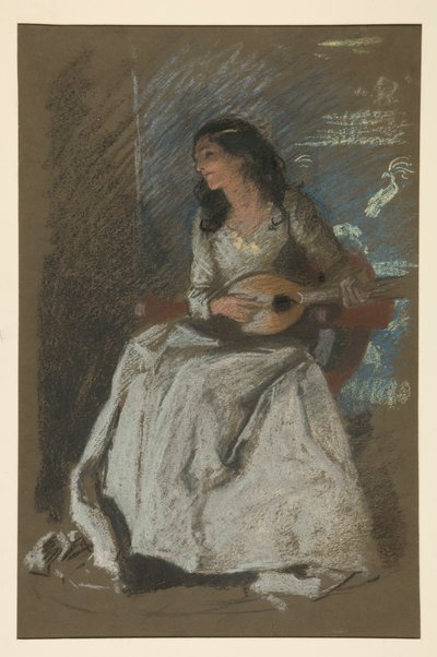 Studie dámy hrající na mandolínu od Edwin Austin Abbey