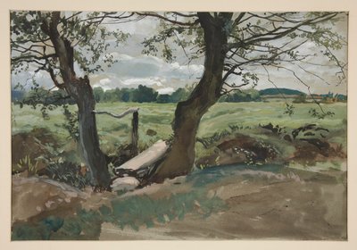 Studie dvou stromů a pole od Edwin Austin Abbey