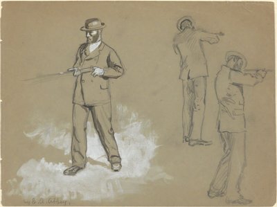 Tři náčrty muže se zbraní (recto); Figurální studie a portrét A. S. Wina (?) (verze) od Edwin Austin Abbey