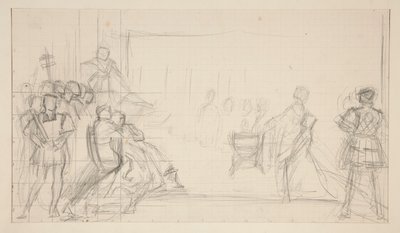 Proces s královnou Catharine, studie od Edwin Austin Abbey