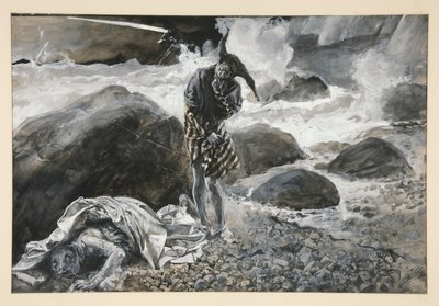 Trinculo a Caliban, ilustrace pro dějství II, scéna ii, Bouře od Edwin Austin Abbey
