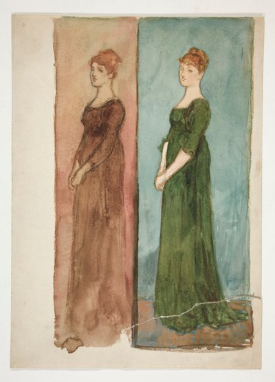 Dvě skici ženy (červeně, zeleně) - kostýmní studie pro hru? od Edwin Austin Abbey