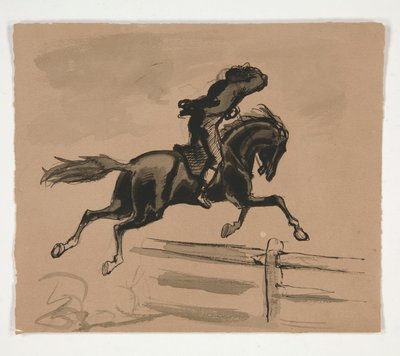 Neidentifikovaný obrázek jezdce přeskakujícího plot (recto); Figurální studie starého muže (verze) od Edwin Austin Abbey