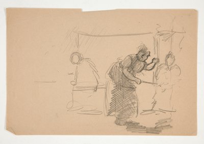 Neidentifikovaný obrázek - studie kuchyně s postavou od Edwin Austin Abbey