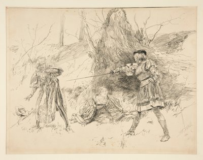 Valentine zachrání Sylvii z Aktu V, Scéna IV, Dva gentlemani z Verony od Edwin Austin Abbey