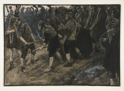 Ventidius vstupuje triumfálně, před ním nese mrtvé tělo Pacora, dějství III, scéna I, Antonius a Kleopatra od Edwin Austin Abbey