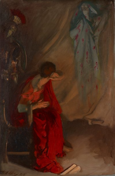 Uvnitř stanu Bruta: Vstupte do Caesarova ducha, Julius Caesar, dějství IV, scéna III od Edwin Austin Abbey