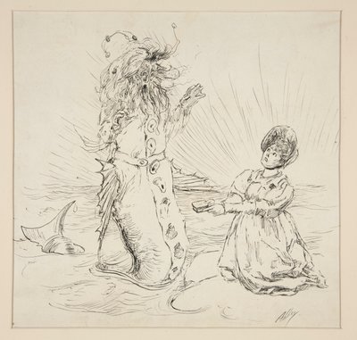 Žena a had na pláži, skica pro The Lay of the Humr od Edwin Austin Abbey