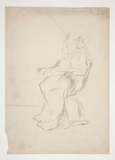 Žena sedící v křesle (recto); Dvě neidentifikované architektonické skici (verze) od Edwin Austin Abbey