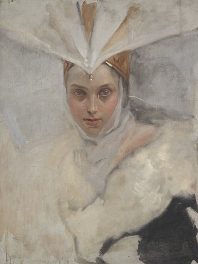 Žena s čelenkou orla a bílým kožešinovým límcem, 1897 od Edwin Austin Abbey