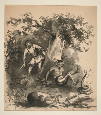 Lesní scéna lovce, indiána a hada – neidentifikovaný obrázek od Edwin Austin Abbey