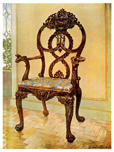 Vyřezávané rané křeslo předsedy Chippendale, 1911-1912. od Edwin Foley